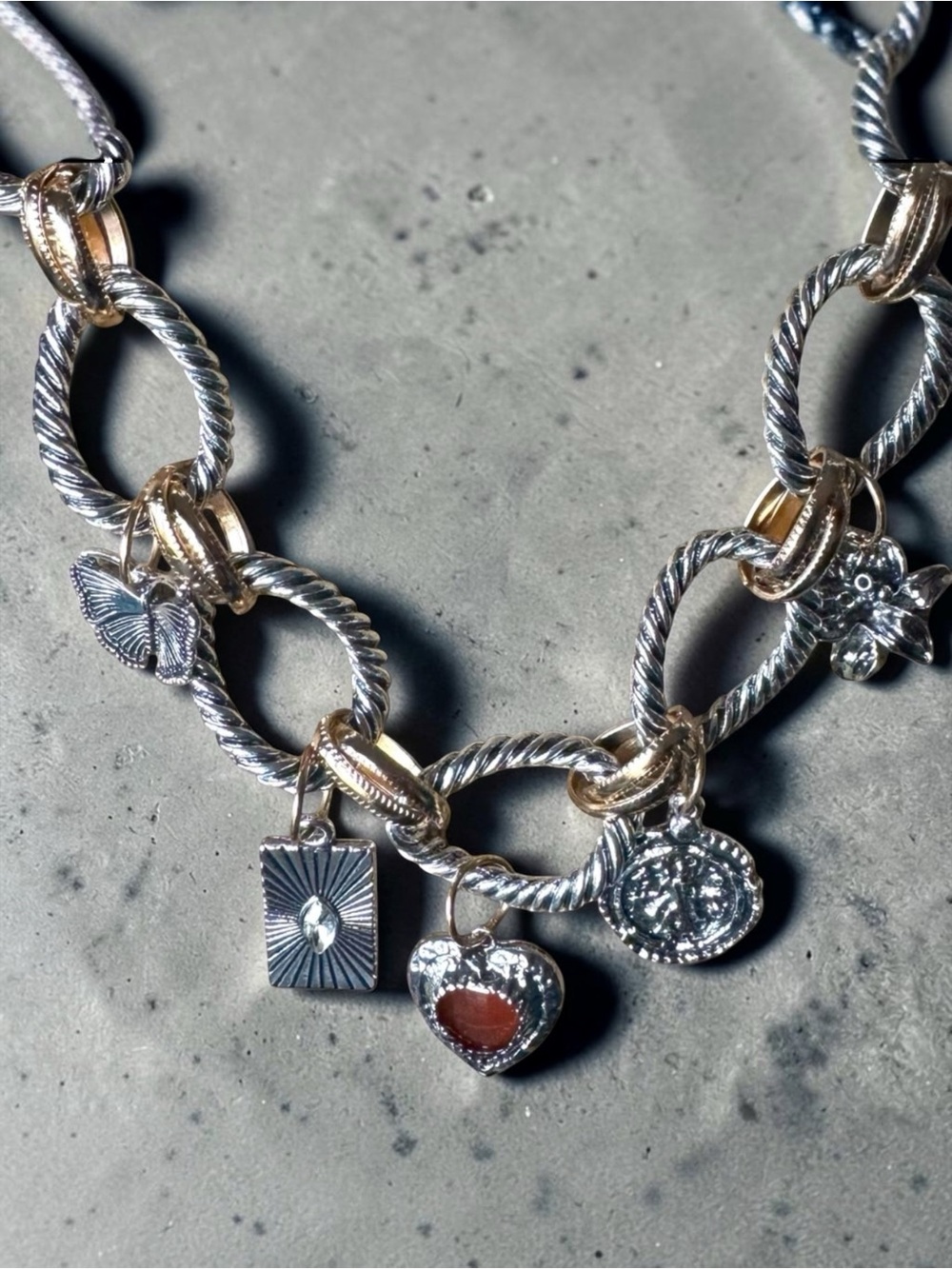 Charm Necklace Two-Tone Rope Link - Picture 2 of 16